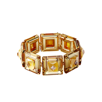 swarovski chroma bracelet  cushion cut crystals  yellow  gold tone plated